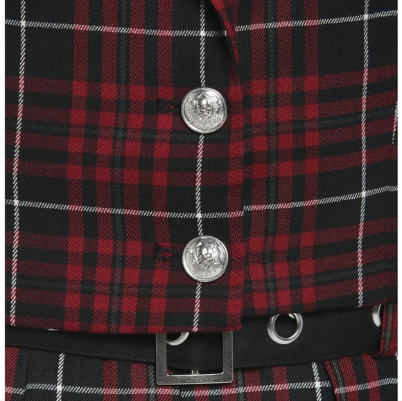 Dark Red Plaid Crop Girls Blazer - Picture 4 of 7
